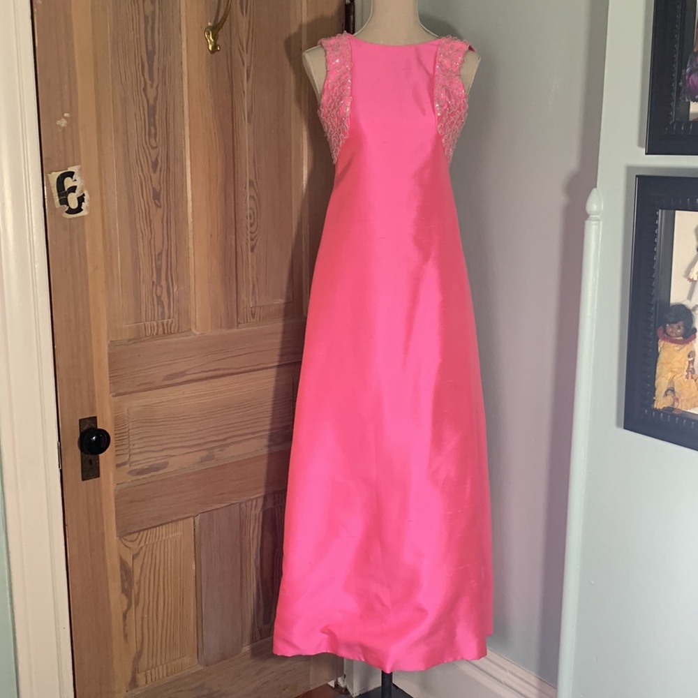 Clifton Wilhite spectacular bright pink gown size 2 with slight train